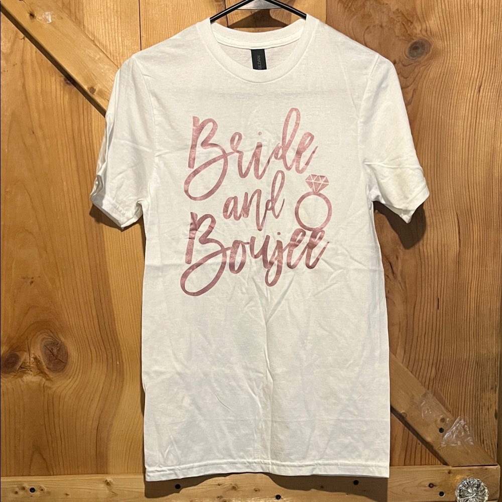 Gildan White Tee with Pink Metallic Bride and Boujee Script